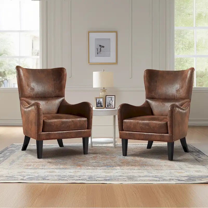 Fauteuil d'appoint à dossier haut avec garniture cloutée (lot de 2)