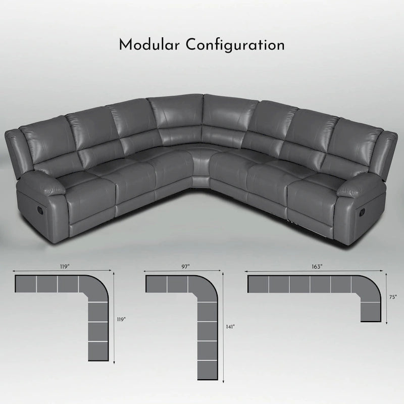 Grand canapé d'angle inclinable manuel en similicuir 7 places 129W