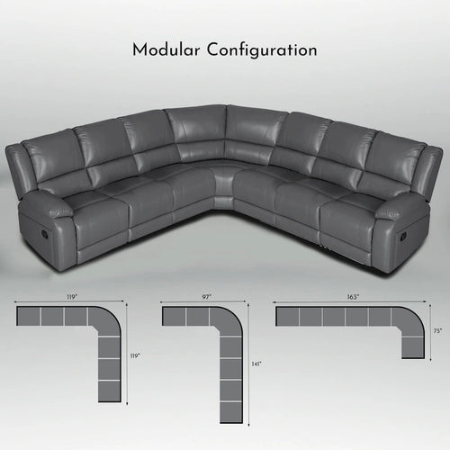 Grand canapé d'angle inclinable manuel en similicuir 7 places 129W