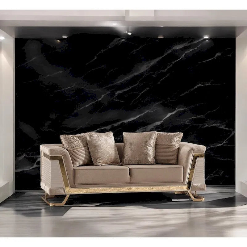 Canapé moderne en velours rembourré – Canapé 2 places avec dossier capitonné pour salon