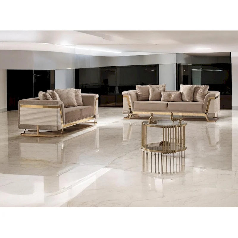 Canapé moderne en velours rembourré – Canapé 2 places avec dossier capitonné pour salon