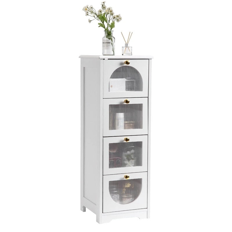 Meuble bas de salle de bain avec 4 tiroirs, petite armoire de rangement en bois