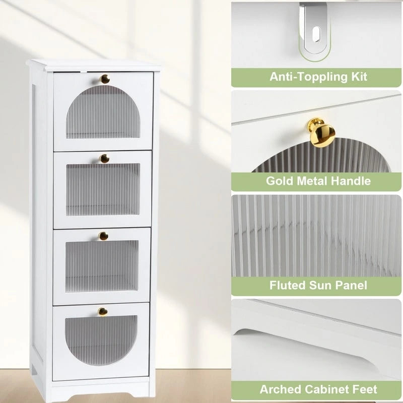 Meuble bas de salle de bain avec 4 tiroirs, petite armoire de rangement en bois