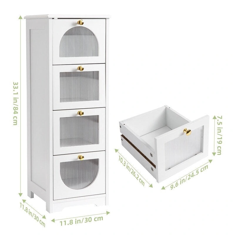 Meuble bas de salle de bain avec 4 tiroirs, petite armoire de rangement en bois