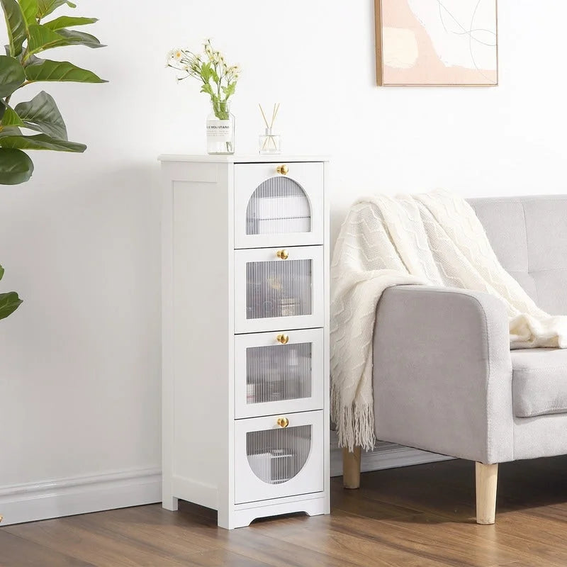 Meuble bas de salle de bain avec 4 tiroirs, petite armoire de rangement en bois