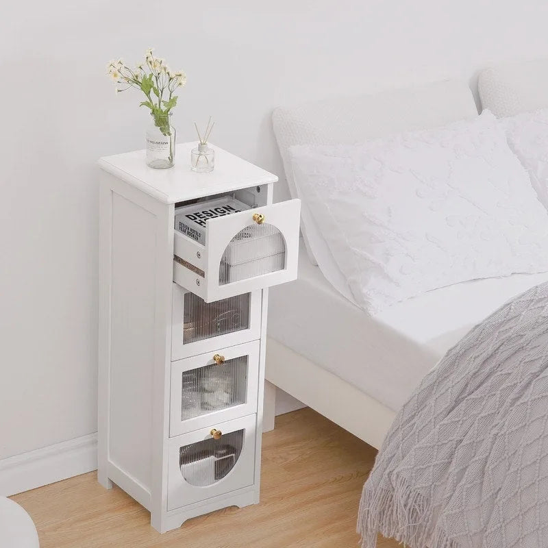 Meuble bas de salle de bain avec 4 tiroirs, petite armoire de rangement en bois