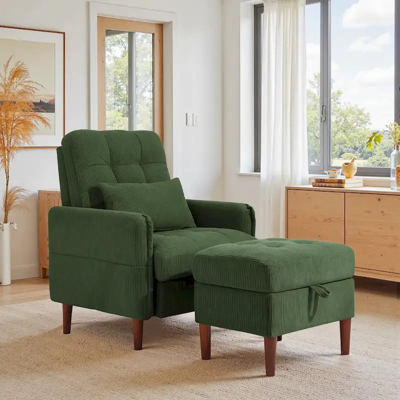 Fauteuil de salon moderne et pouf de rangement avec dossier réglable