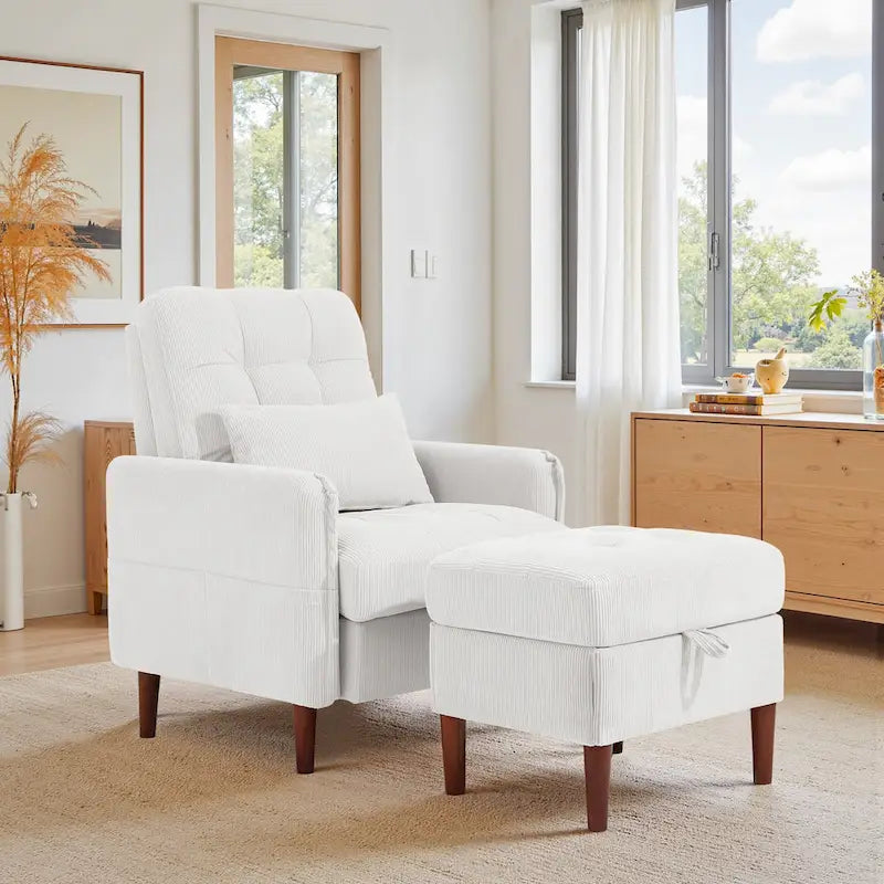 Fauteuil de salon moderne et pouf de rangement avec dossier réglable