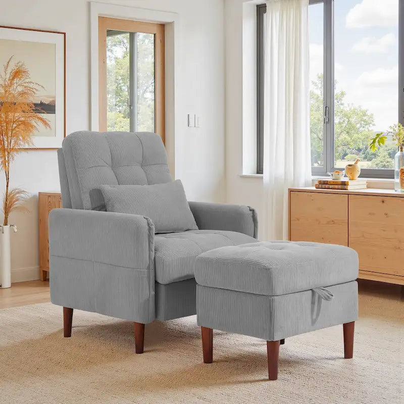 Fauteuil de salon moderne et pouf de rangement avec dossier réglable
