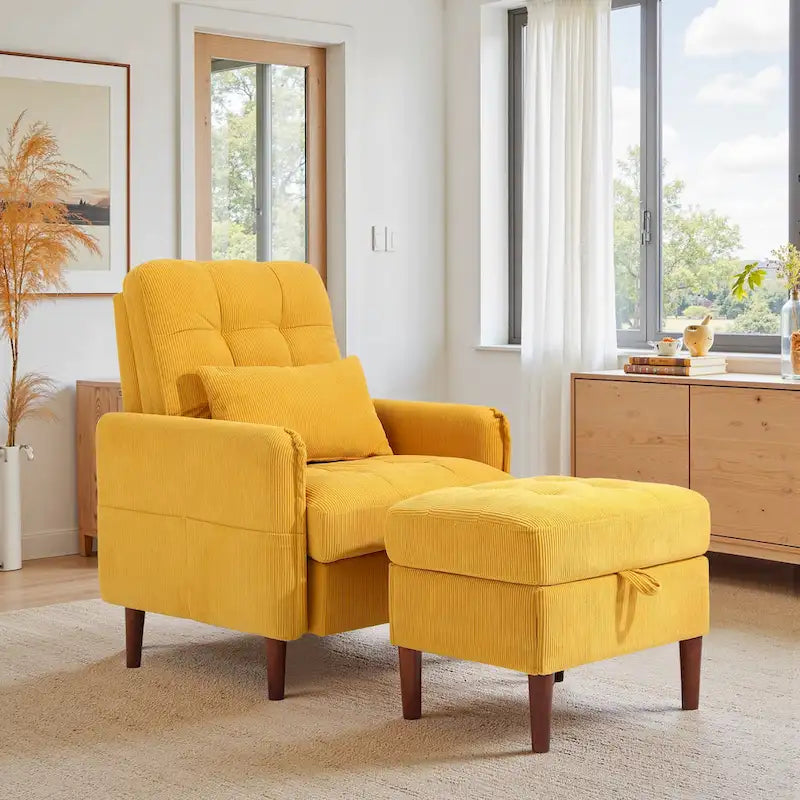 Fauteuil de salon moderne et pouf de rangement avec dossier réglable
