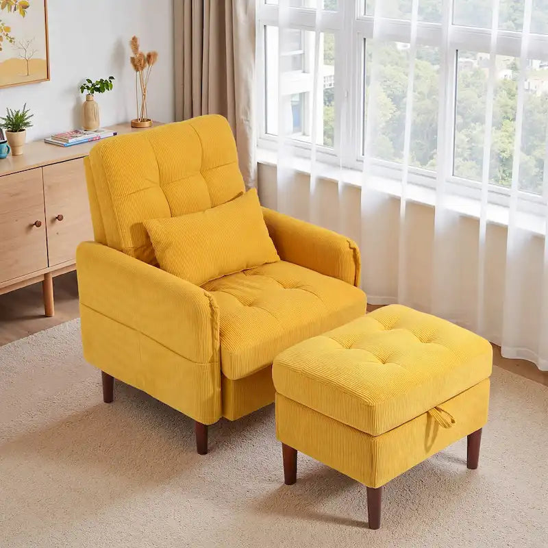 Fauteuil de salon moderne et pouf de rangement avec dossier réglable