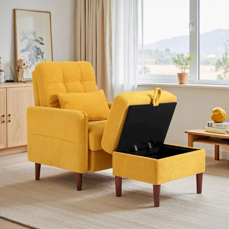 Fauteuil de salon moderne et pouf de rangement avec dossier réglable
