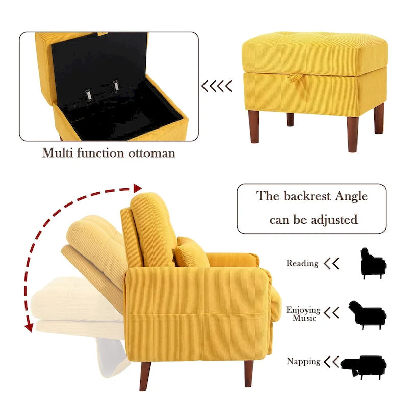 Fauteuil de salon moderne et pouf de rangement avec dossier réglable