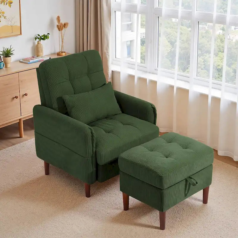 Fauteuil de salon moderne et pouf de rangement avec dossier réglable