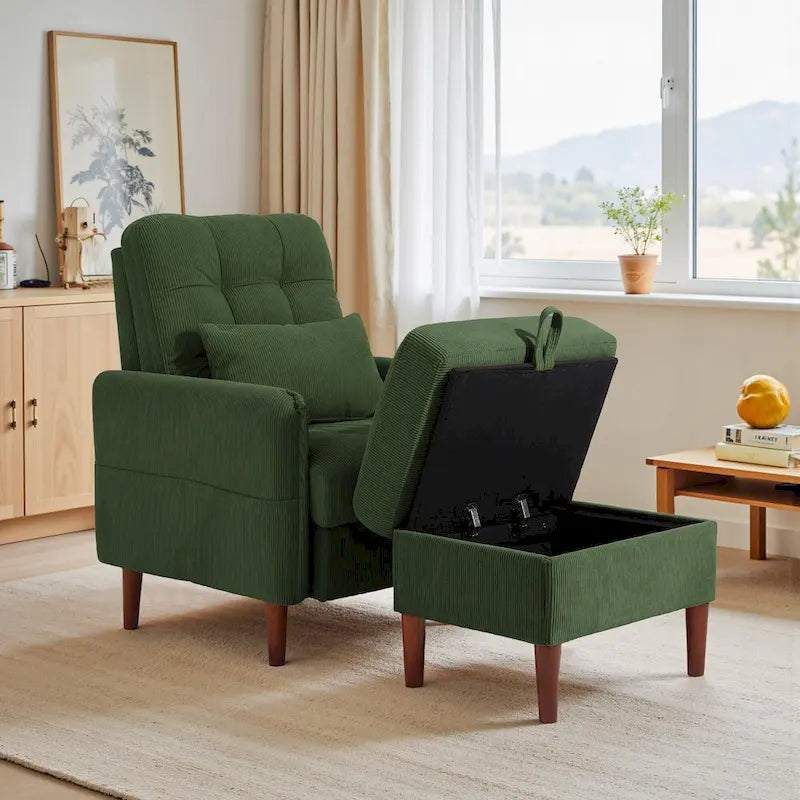 Fauteuil de salon moderne et pouf de rangement avec dossier réglable