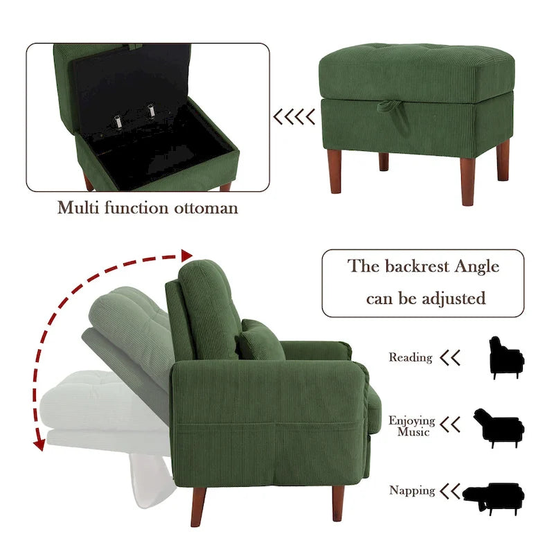 Fauteuil de salon moderne et pouf de rangement avec dossier réglable