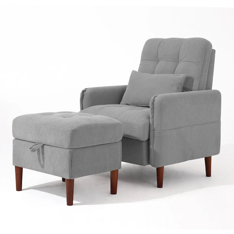 Fauteuil de salon moderne et pouf de rangement avec dossier réglable