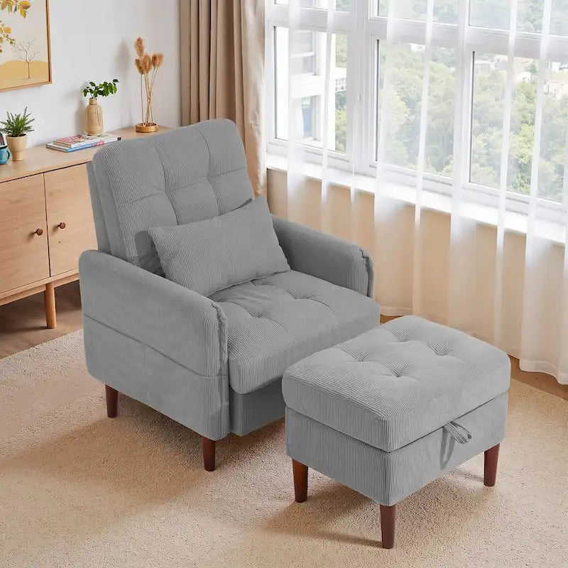 Fauteuil de salon moderne et pouf de rangement avec dossier réglable