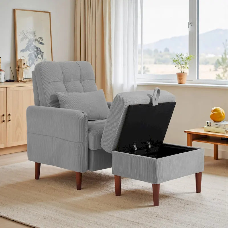Fauteuil de salon moderne et pouf de rangement avec dossier réglable