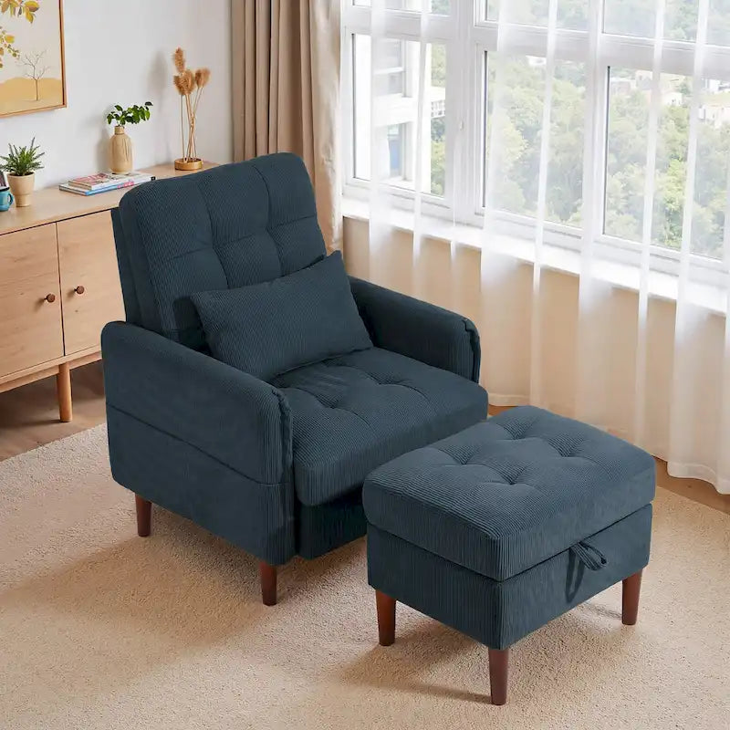 Fauteuil de salon moderne et pouf de rangement avec dossier réglable
