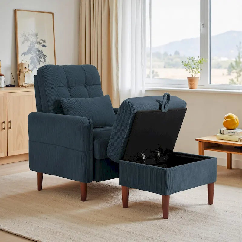 Fauteuil de salon moderne et pouf de rangement avec dossier réglable