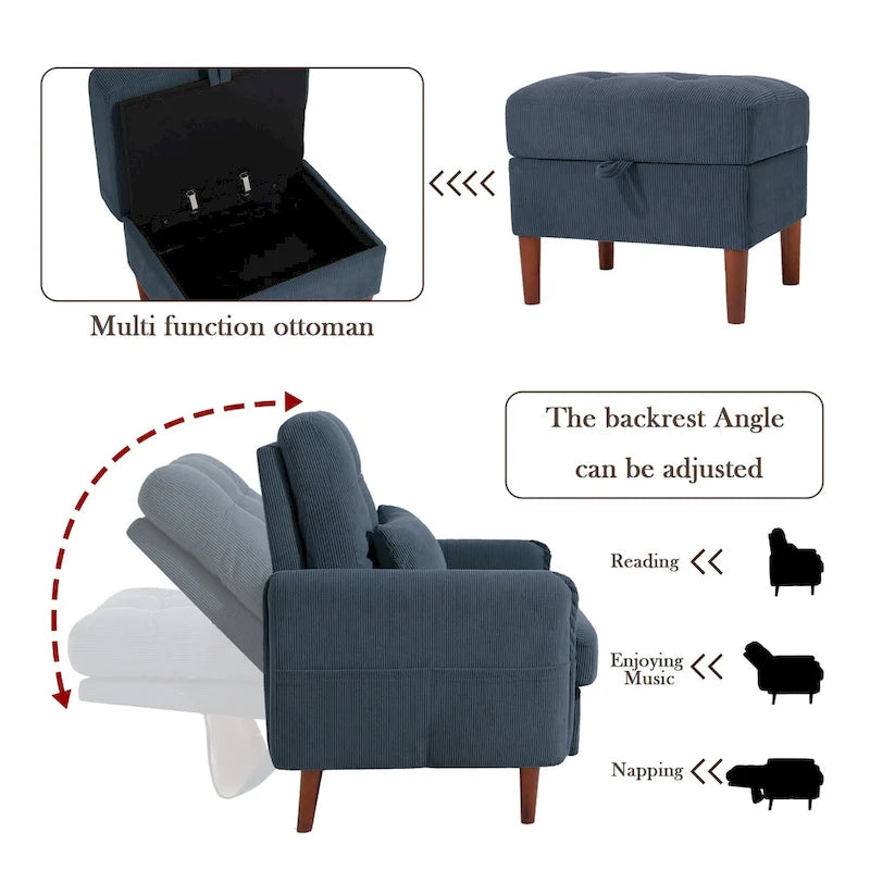 Fauteuil de salon moderne et pouf de rangement avec dossier réglable