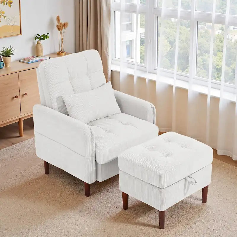 Fauteuil de salon moderne et pouf de rangement avec dossier réglable