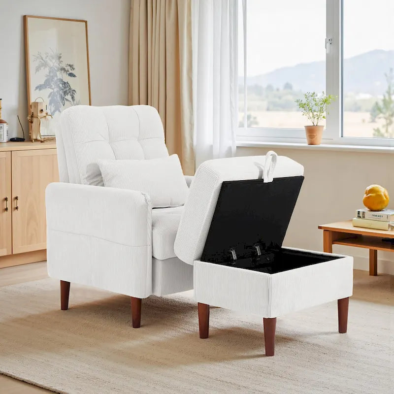 Fauteuil de salon moderne et pouf de rangement avec dossier réglable