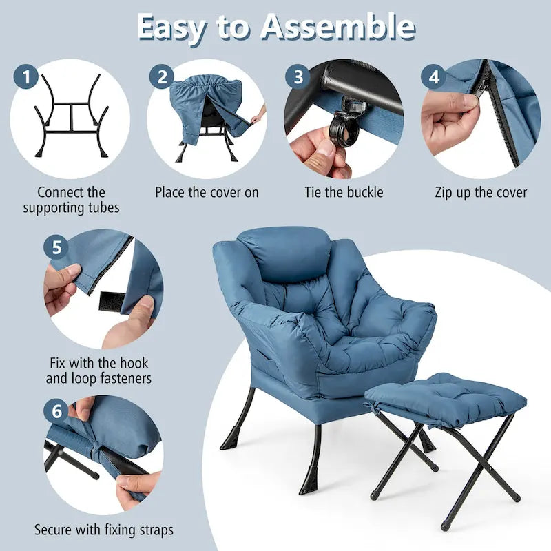 Canapé-fauteuil paresseux avec repose-pieds pliant et pouf