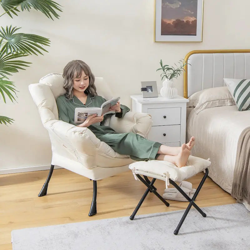 Canapé-fauteuil paresseux avec repose-pieds pliant et pouf