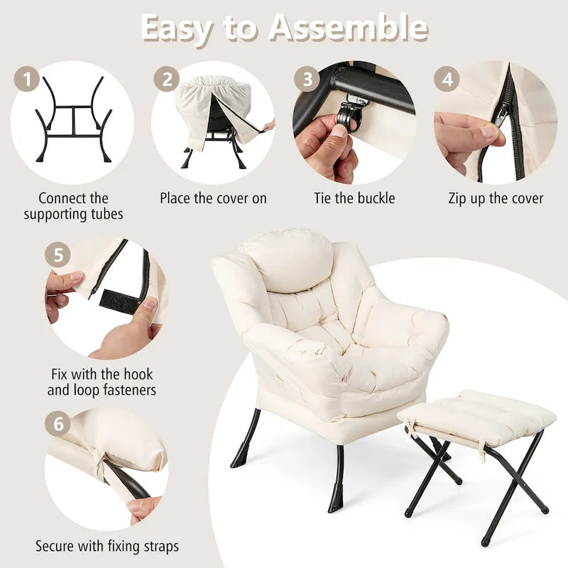 Canapé-fauteuil paresseux avec repose-pieds pliant et pouf
