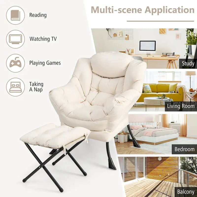 Canapé-fauteuil paresseux avec repose-pieds pliant et pouf