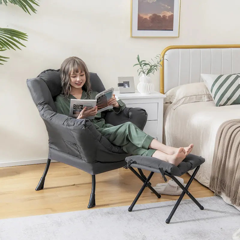 Canapé-fauteuil paresseux avec repose-pieds pliant et pouf