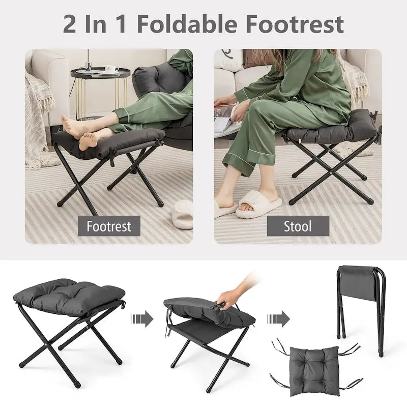 Canapé-fauteuil paresseux avec repose-pieds pliant et pouf