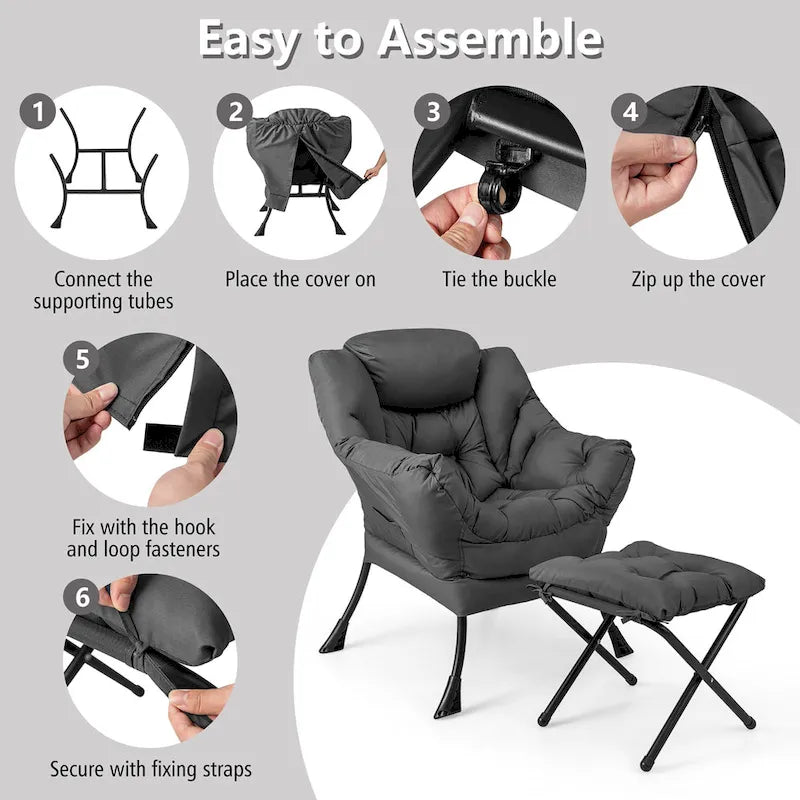 Canapé-fauteuil paresseux avec repose-pieds pliant et pouf
