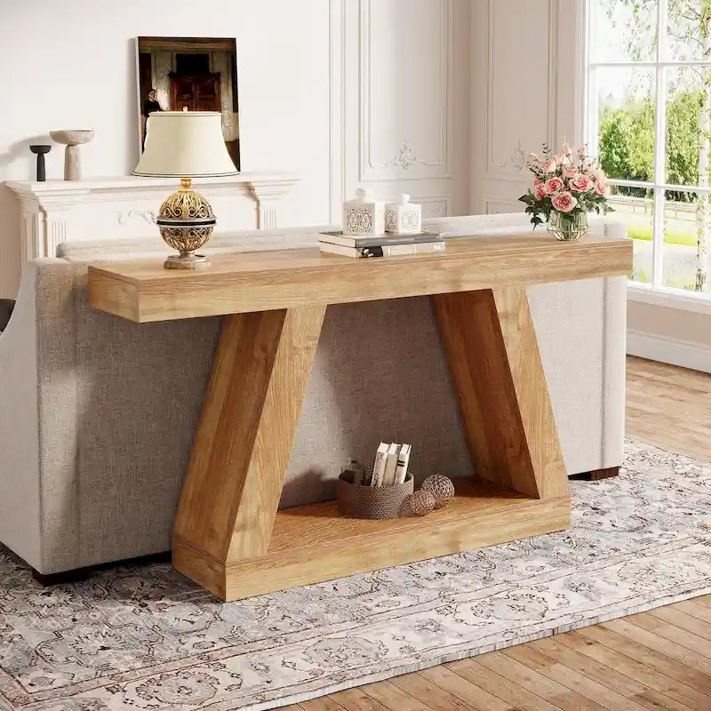 Console de canapé en bois de style campagnard de 55 pouces avec rangement - 11,81 P x 55,12 L x 31,5 H