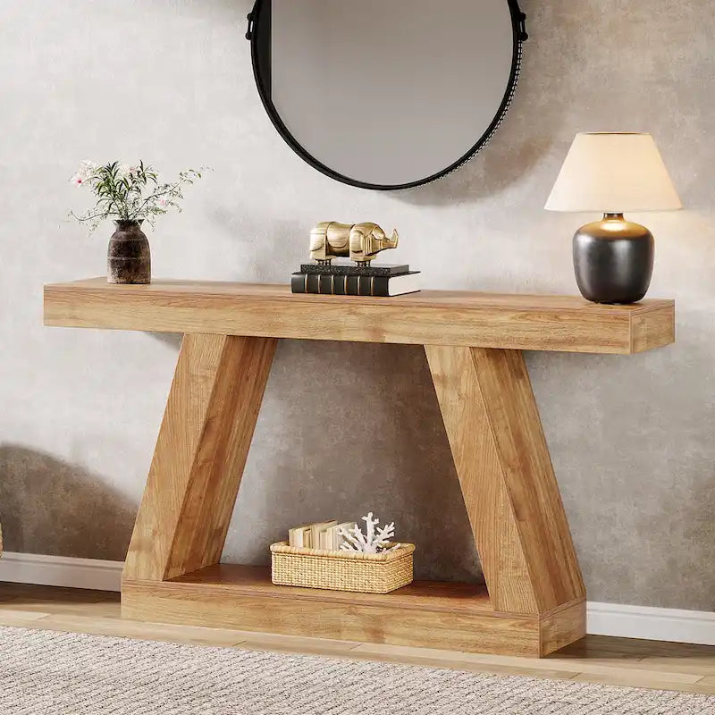Console de canapé en bois de style campagnard de 55 pouces avec rangement - 11,81 P x 55,12 L x 31,5 H