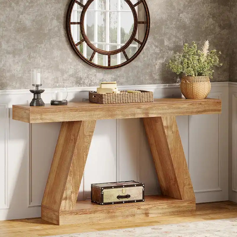 Console de canapé en bois de style campagnard de 55 pouces avec rangement - 11,81 P x 55,12 L x 31,5 H