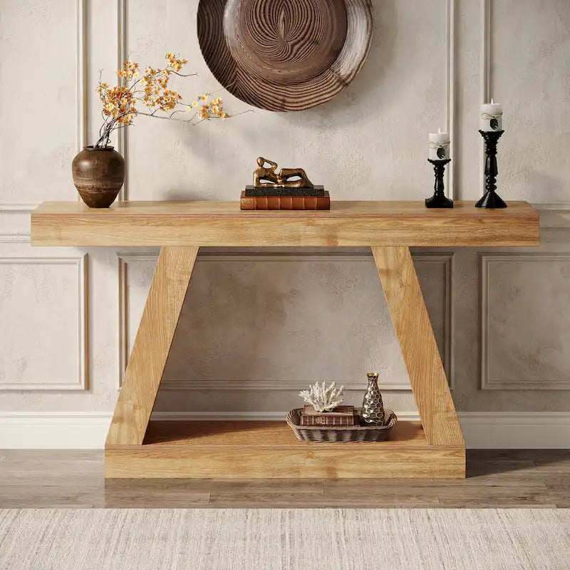Console de canapé en bois de style campagnard de 55 pouces avec rangement - 11,81 P x 55,12 L x 31,5 H