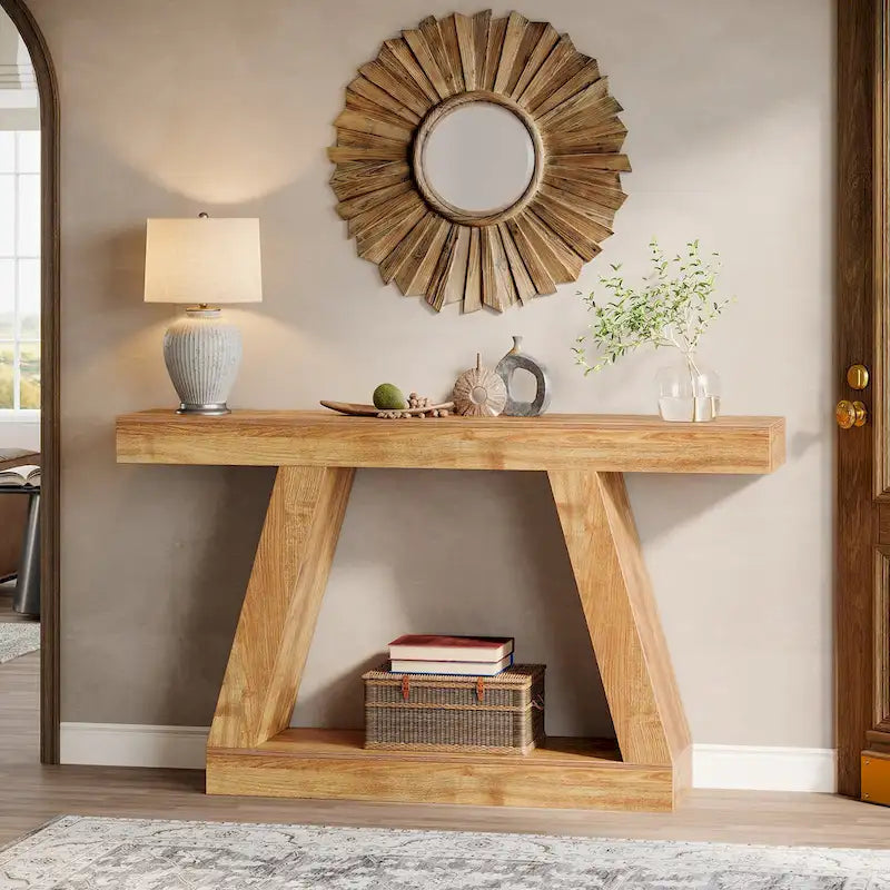 Console de canapé en bois de style campagnard de 55 pouces avec rangement - 11,81 P x 55,12 L x 31,5 H