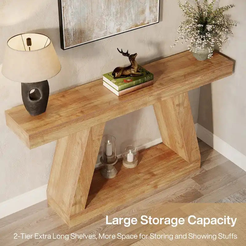 Console de canapé en bois de style campagnard de 55 pouces avec rangement - 11,81 P x 55,12 L x 31,5 H