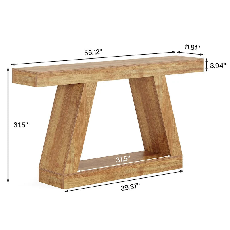 Console de canapé en bois de style campagnard de 55 pouces avec rangement - 11,81 P x 55,12 L x 31,5 H