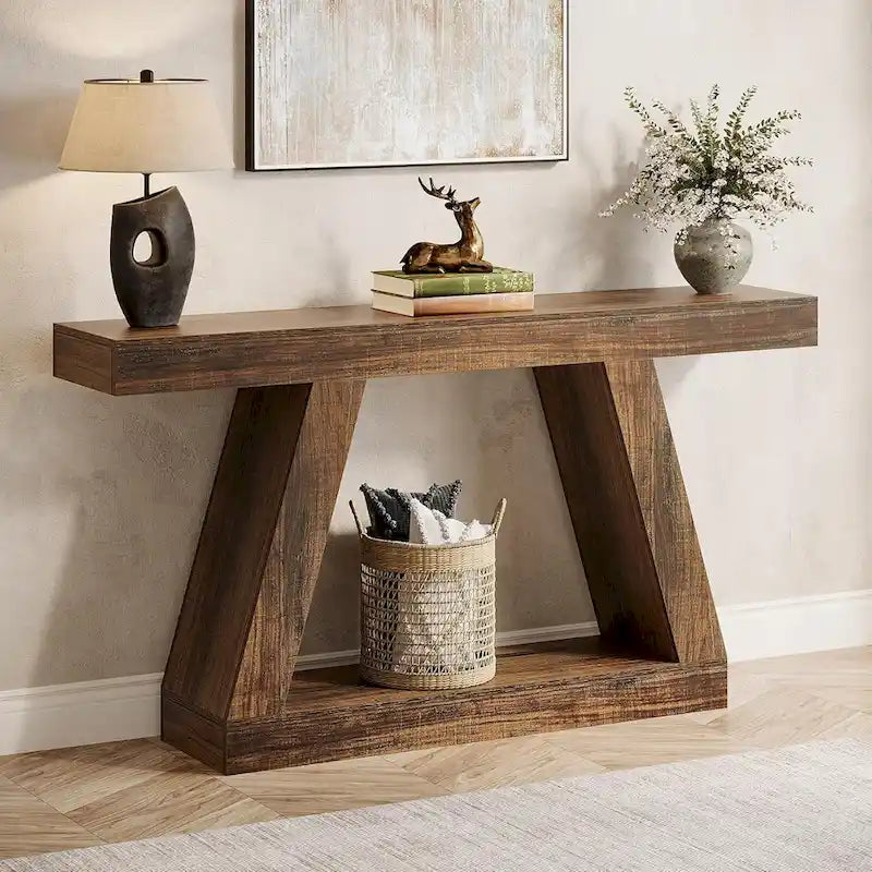 Console de canapé en bois de style campagnard de 55 pouces avec rangement - 11,81 P x 55,12 L x 31,5 H