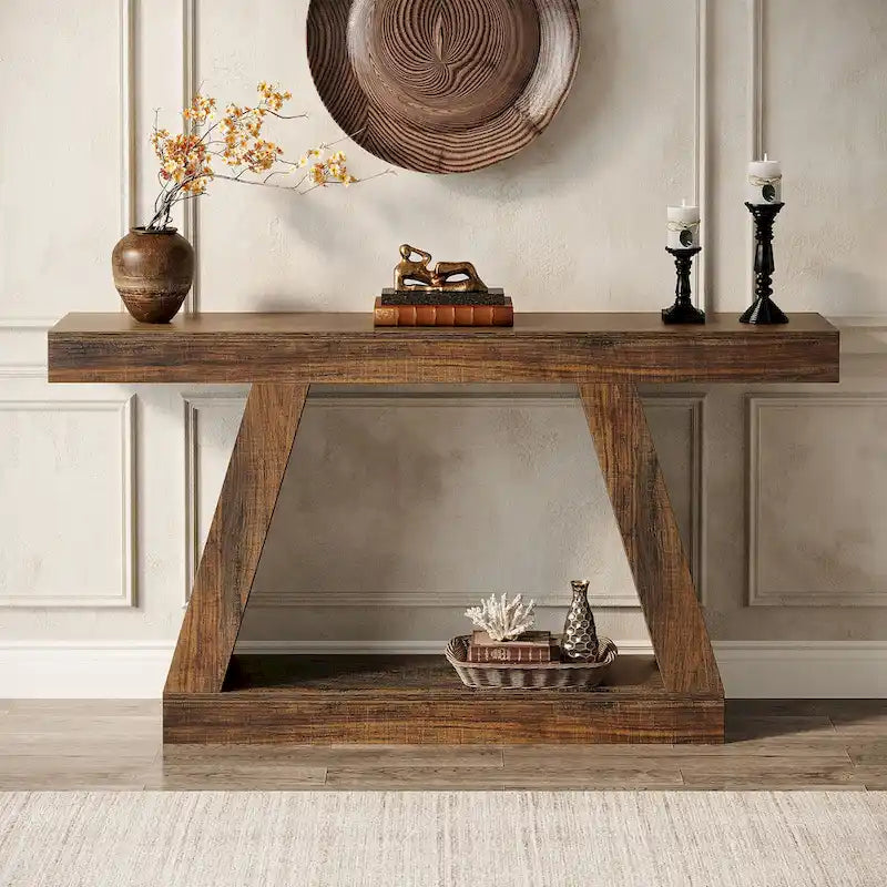 Console de canapé en bois de style campagnard de 55 pouces avec rangement - 11,81 P x 55,12 L x 31,5 H