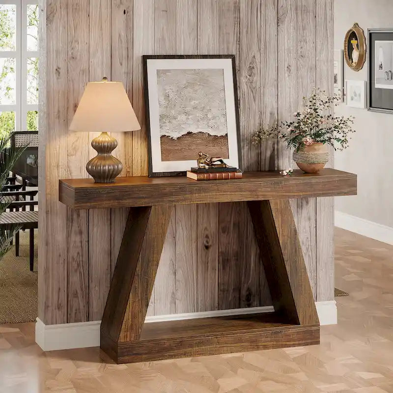 Console de canapé en bois de style campagnard de 55 pouces avec rangement - 11,81 P x 55,12 L x 31,5 H