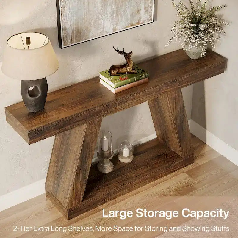 Console de canapé en bois de style campagnard de 55 pouces avec rangement - 11,81 P x 55,12 L x 31,5 H