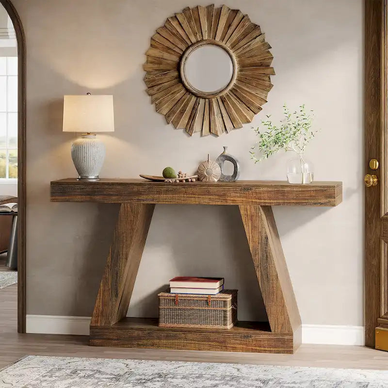 Console de canapé en bois de style campagnard de 55 pouces avec rangement - 11,81 P x 55,12 L x 31,5 H