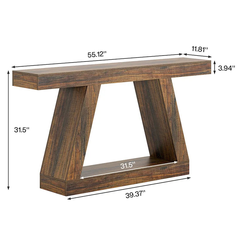 Console de canapé en bois de style campagnard de 55 pouces avec rangement - 11,81 P x 55,12 L x 31,5 H