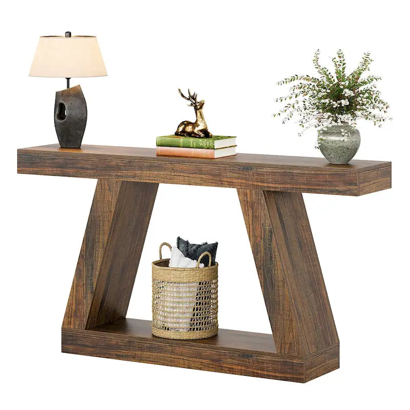 Console de canapé en bois de style campagnard de 55 pouces avec rangement - 11,81 P x 55,12 L x 31,5 H
