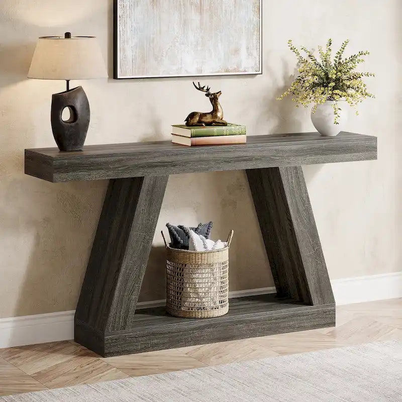 Console de canapé en bois de style campagnard de 55 pouces avec rangement - 11,81 P x 55,12 L x 31,5 H